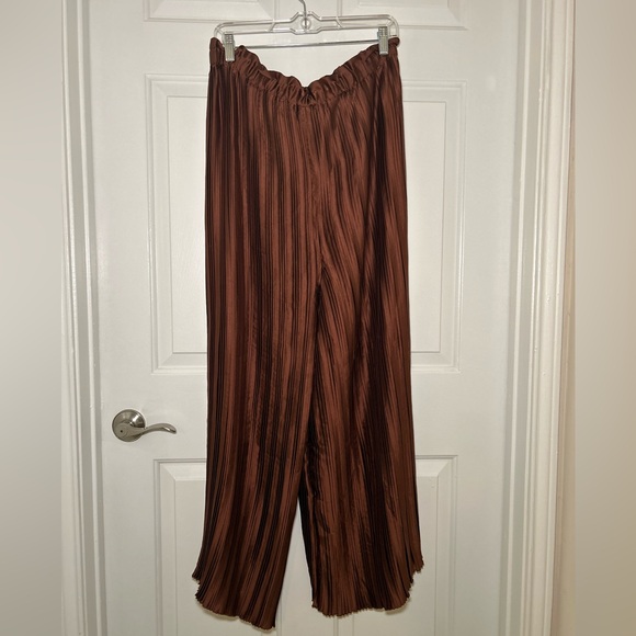 Anthropologie High-Waisted Plissé Wide-Leg Pants (Brown, L) - Picture 3 of 4